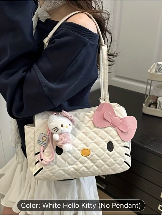 Hello Kitty Handbags - Hello Kitty White Quilted Shoulder Bag with Pink Bow Accent